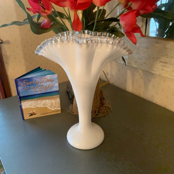Fenton Other Fenton Vintage Large White Milk Glass Fan Vase